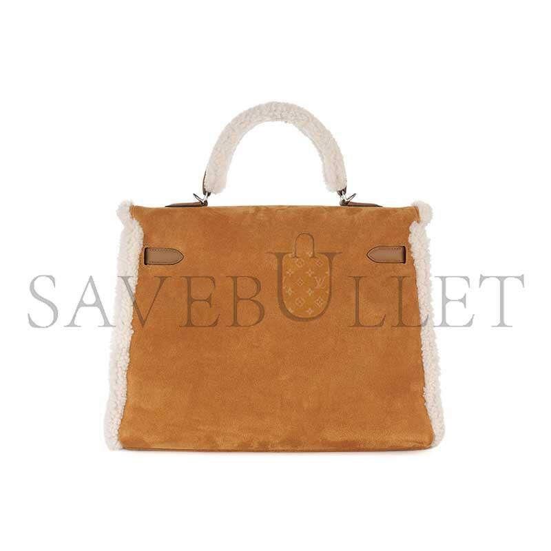 HERMÈS KELLY 35 TEDDY PLUSH SWIFT CHAMOIS  ALEZAN PALLADIUM HARDWARE (35*25*12cm)